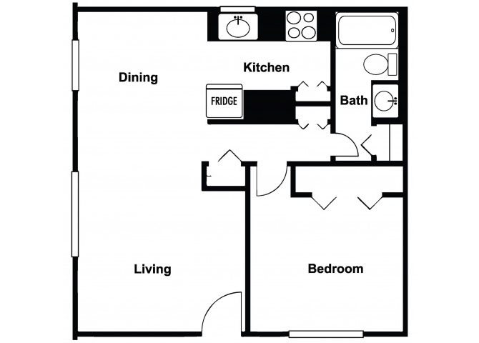 1 bedroom 1 bathroom floor plan at Copper Creek in Tucson, AZ
